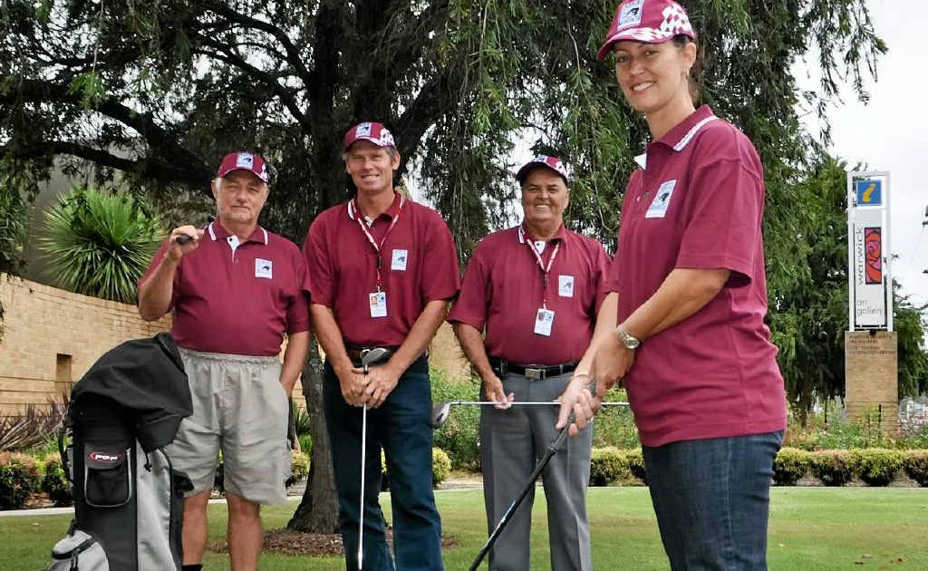 Warwick Crime Stoppers committee members Jo McNally, Trevor Schrader, Cameron Schoenfisch and Cliff Farrell are preparing for their charity golf day next week. Warwick Crime Stoppers committee members Jo McNally, Trevor Schrader, Cameron Schoenfisch and Cliff Farrell are preparing for their charity golf day next week.